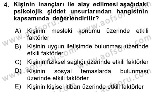 Çatışma ve Stres Yönetimi 2 Dersi 2021 - 2022 Yılı Yaz Okulu Sınav Soruları 4. Soru