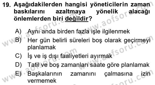 Çatışma ve Stres Yönetimi 2 Dersi 2022 - 2023 Yılı Yaz Okulu Sınav Soruları 19. Soru