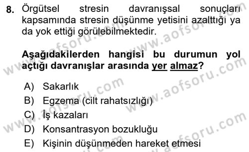 Çatışma ve Stres Yönetimi 2 Dersi 2022 - 2023 Yılı Yaz Okulu Sınav Soruları 8. Soru