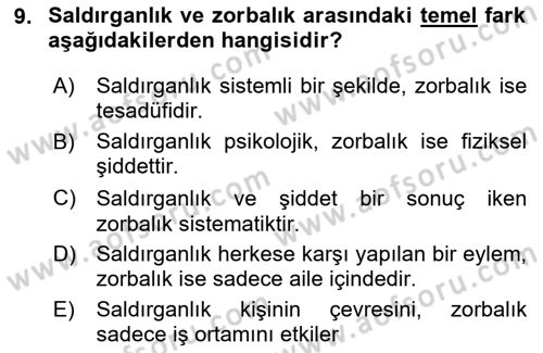 Çatışma ve Stres Yönetimi 2 Dersi 2023 - 2024 Yılı (Vize) Ara Sınav Soruları 9. Soru