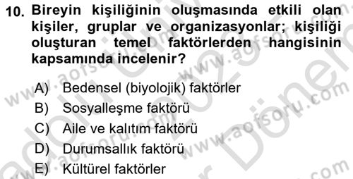 Çatışma ve Stres Yönetimi 2 Dersi 2023 - 2024 Yılı (Final) Dönem Sonu Sınav Soruları 10. Soru