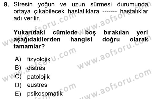 Çatışma ve Stres Yönetimi 2 Dersi 2023 - 2024 Yılı (Final) Dönem Sonu Sınav Soruları 8. Soru