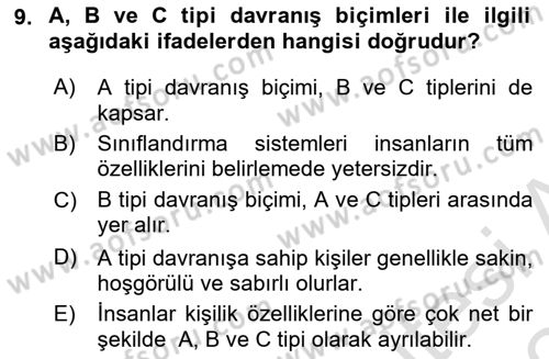 Çatışma ve Stres Yönetimi 2 Dersi 2023 - 2024 Yılı (Final) Dönem Sonu Sınav Soruları 9. Soru