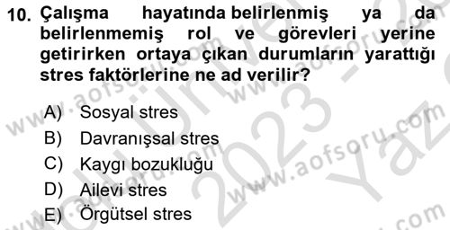 Çatışma ve Stres Yönetimi 2 Dersi 2023 - 2024 Yılı Yaz Okulu Sınav Soruları 10. Soru