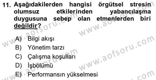 Çatışma ve Stres Yönetimi 2 Dersi 2023 - 2024 Yılı Yaz Okulu Sınav Soruları 11. Soru