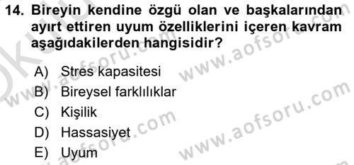 Çatışma ve Stres Yönetimi 2 Dersi 2023 - 2024 Yılı Yaz Okulu Sınav Soruları 14. Soru
