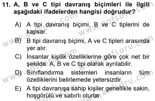 Çatışma ve Stres Yönetimi 2 Dersi 2024 - 2025 Yılı (Final) Dönem Sonu Sınav Soruları 11. Soru