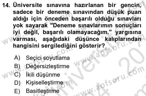 Çatışma ve Stres Yönetimi 2 Dersi 2024 - 2025 Yılı (Final) Dönem Sonu Sınav Soruları 14. Soru