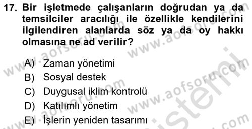 Çatışma ve Stres Yönetimi 2 Dersi 2024 - 2025 Yılı (Final) Dönem Sonu Sınav Soruları 17. Soru