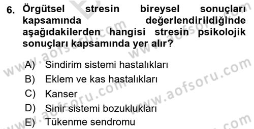 Çatışma ve Stres Yönetimi 2 Dersi 2024 - 2025 Yılı (Final) Dönem Sonu Sınav Soruları 6. Soru