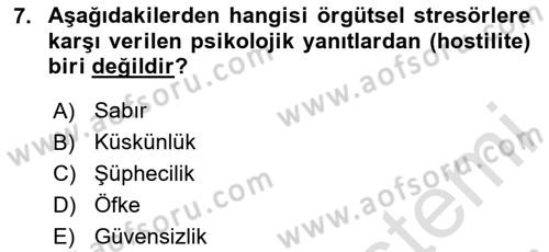 Çatışma ve Stres Yönetimi 2 Dersi 2024 - 2025 Yılı (Final) Dönem Sonu Sınav Soruları 7. Soru