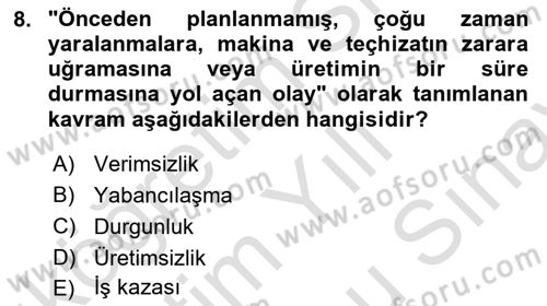 Çatışma ve Stres Yönetimi 2 Dersi 2024 - 2025 Yılı (Final) Dönem Sonu Sınav Soruları 8. Soru
