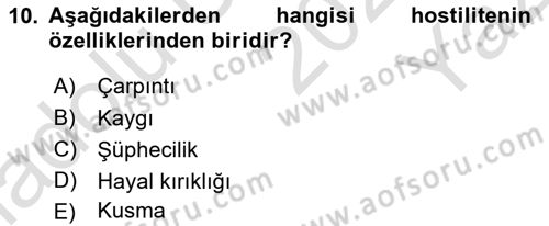 Çatışma ve Stres Yönetimi 2 Dersi 2024 - 2025 Yılı Yaz Okulu Sınav Soruları 10. Soru