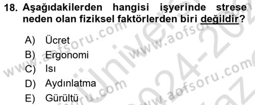 Çatışma ve Stres Yönetimi 2 Dersi 2024 - 2025 Yılı Yaz Okulu Sınav Soruları 18. Soru