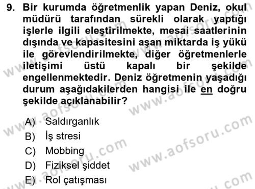 Çatışma ve Stres Yönetimi 2 Dersi 2025 - 2026 Yılı (Vize) Ara Sınav Soruları 9. Soru