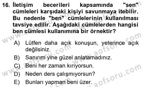 Çatışma ve Stres Yönetimi 2 Dersi 2025 - 2026 Yılı (Final) Dönem Sonu Sınav Soruları 16. Soru