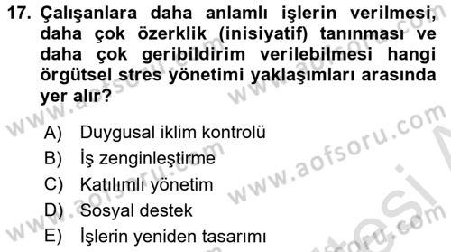 Çatışma ve Stres Yönetimi 2 Dersi 2025 - 2026 Yılı (Final) Dönem Sonu Sınav Soruları 17. Soru