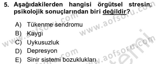 Çatışma ve Stres Yönetimi 2 Dersi 2025 - 2026 Yılı (Final) Dönem Sonu Sınav Soruları 5. Soru