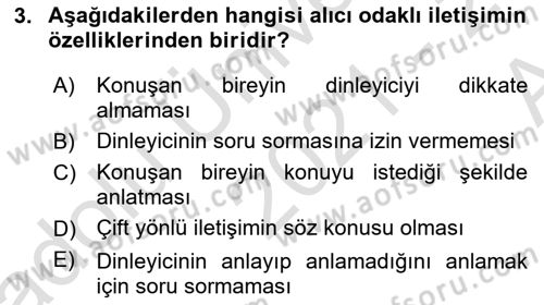 Çağrı Merkezinde Hizmet Dersi 2021 - 2022 Yılı (Vize) Ara Sınavı 3. Soru