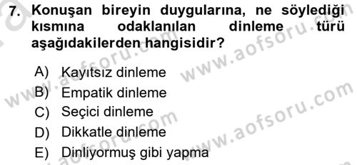 Çağrı Merkezinde Hizmet Dersi 2021 - 2022 Yılı (Vize) Ara Sınavı 7. Soru