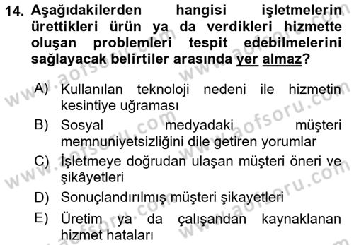 Çağrı Merkezinde Hizmet Dersi 2021 - 2022 Yılı (Final) Dönem Sonu Sınav Soruları 14. Soru