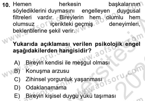 Çağrı Merkezinde Hizmet Dersi 2022 - 2023 Yılı (Vize) Ara Sınav Soruları 10. Soru