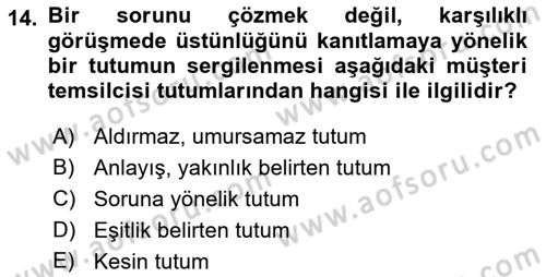 Çağrı Merkezinde Hizmet Dersi 2022 - 2023 Yılı Yaz Okulu Sınav Soruları 14. Soru
