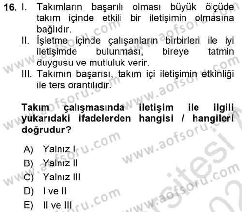 Çağrı Merkezinde Hizmet Dersi Ara Sınavı Deneme Sınav Soruları 16. Soru