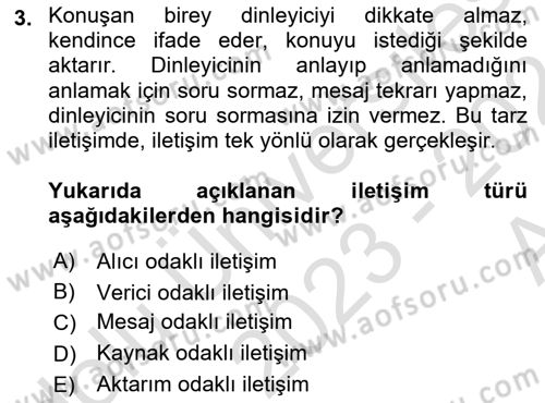 Çağrı Merkezinde Hizmet Dersi Ara Sınavı Deneme Sınav Soruları 3. Soru