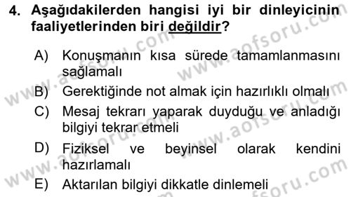Çağrı Merkezinde Hizmet Dersi Ara Sınavı Deneme Sınav Soruları 4. Soru