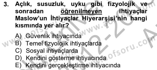 İş ve Yaşamda Motivasyon Dersi 2012 - 2013 Yılı (Vize) Ara Sınav Soruları 3. Soru