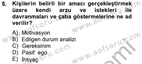 İş ve Yaşamda Motivasyon Dersi 2012 - 2013 Yılı (Vize) Ara Sınav Soruları 5. Soru