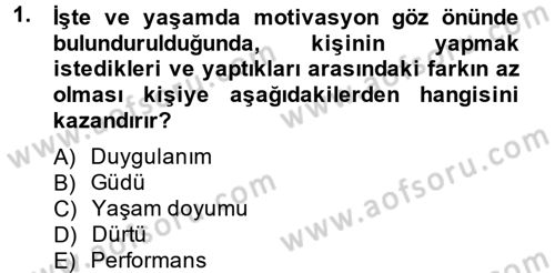 İş ve Yaşamda Motivasyon Dersi 2013 - 2014 Yılı (Vize) Ara Sınav Soruları 1. Soru