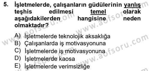 İş ve Yaşamda Motivasyon Dersi 2013 - 2014 Yılı (Vize) Ara Sınav Soruları 5. Soru