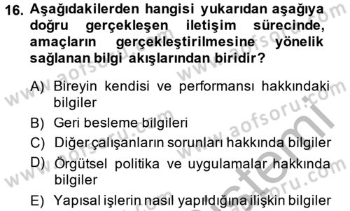 İş ve Yaşamda Motivasyon Dersi 2014 - 2015 Yılı (Vize) Ara Sınav Soruları 16. Soru