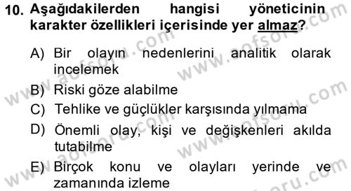 İş ve Yaşamda Motivasyon Dersi 2014 - 2015 Yılı (Final) Dönem Sonu Sınav Soruları 10. Soru