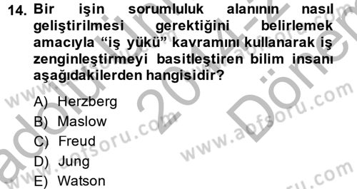 İş ve Yaşamda Motivasyon Dersi 2014 - 2015 Yılı (Final) Dönem Sonu Sınav Soruları 14. Soru