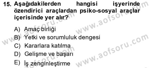 İş ve Yaşamda Motivasyon Dersi 2014 - 2015 Yılı (Final) Dönem Sonu Sınav Soruları 15. Soru