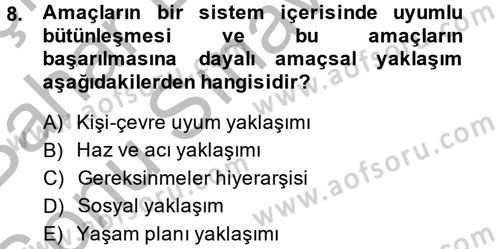 İş ve Yaşamda Motivasyon Dersi 2014 - 2015 Yılı (Final) Dönem Sonu Sınav Soruları 8. Soru