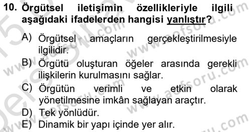 İş ve Yaşamda Motivasyon Dersi 2014 - 2015 Yılı Tek Ders Sınav Soruları 10. Soru