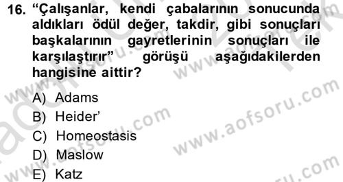 İş ve Yaşamda Motivasyon Dersi 2014 - 2015 Yılı Tek Ders Sınav Soruları 16. Soru