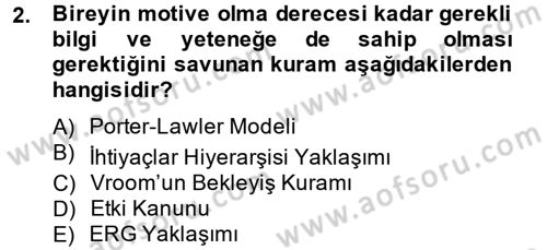 İş ve Yaşamda Motivasyon Dersi 2014 - 2015 Yılı Tek Ders Sınavı 2. Soru