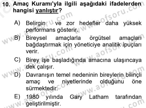 İş ve Yaşamda Motivasyon Dersi 2015 - 2016 Yılı (Vize) Ara Sınav Soruları 10. Soru
