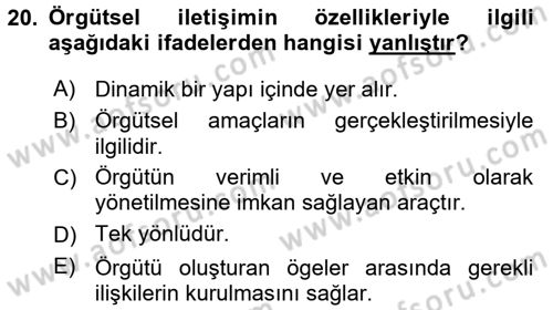 İş ve Yaşamda Motivasyon Dersi 2015 - 2016 Yılı (Vize) Ara Sınav Soruları 20. Soru