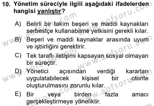 İş ve Yaşamda Motivasyon Dersi 2015 - 2016 Yılı (Final) Dönem Sonu Sınav Soruları 10. Soru