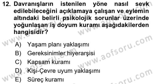 İş ve Yaşamda Motivasyon Dersi 2015 - 2016 Yılı (Final) Dönem Sonu Sınav Soruları 12. Soru