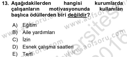 İş ve Yaşamda Motivasyon Dersi 2015 - 2016 Yılı (Final) Dönem Sonu Sınav Soruları 13. Soru