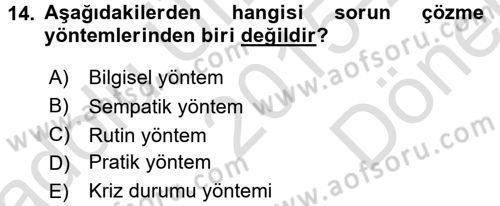 İş ve Yaşamda Motivasyon Dersi 2015 - 2016 Yılı (Final) Dönem Sonu Sınav Soruları 14. Soru