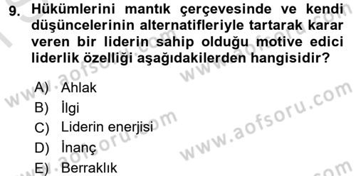 İş ve Yaşamda Motivasyon Dersi 2015 - 2016 Yılı (Final) Dönem Sonu Sınav Soruları 9. Soru