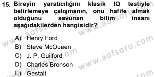 İş ve Yaşamda Motivasyon Dersi 2015 - 2016 Yılı Tek Ders Sınav Soruları 15. Soru